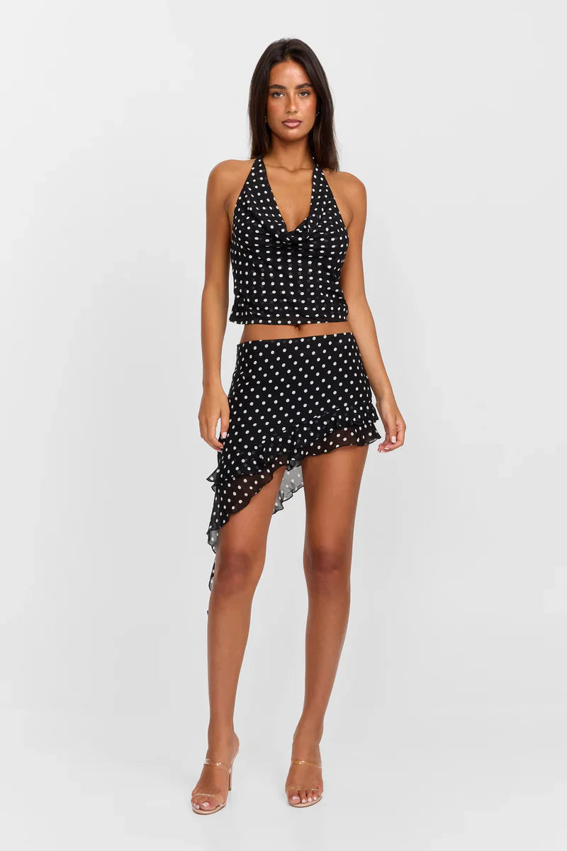 Midnight Dot Asym Mini Skirt