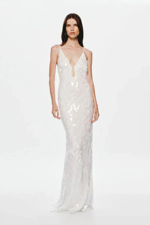 White Sequin Maxi Dress