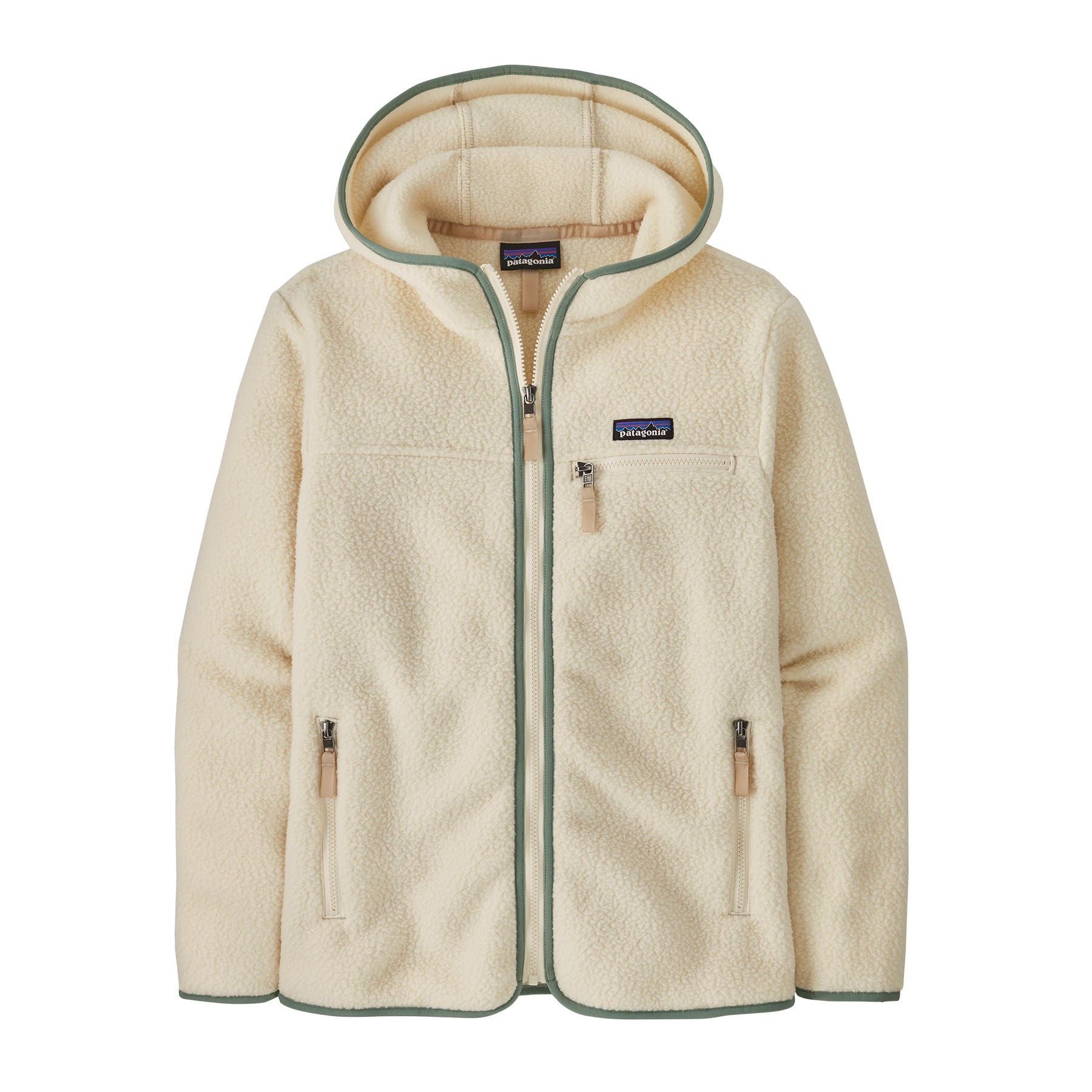 Women's Retro Pile Fleece Hoody in Natural w/ Ellwood Green