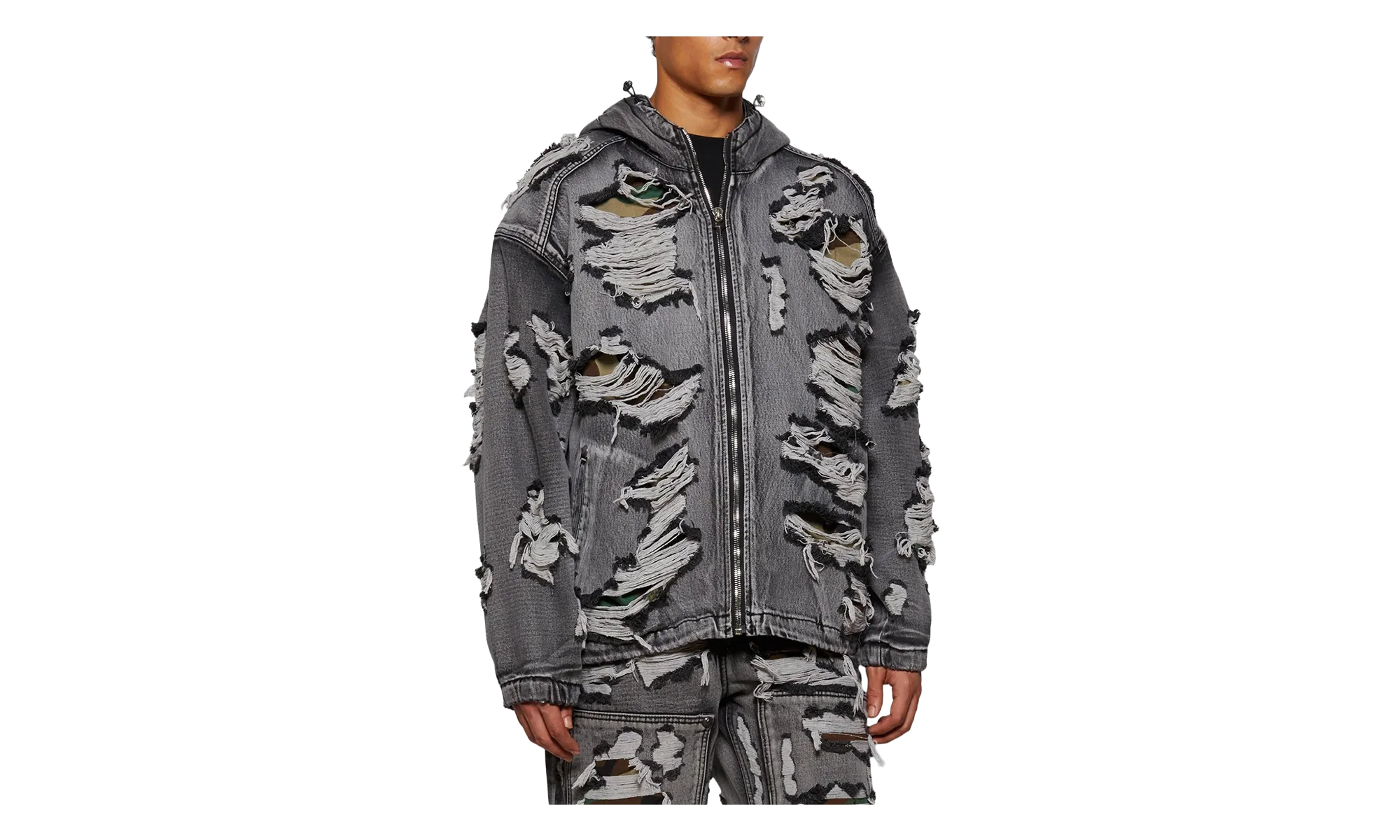 Hell Denim Camo Zip-Up Hoodie "Black" TC25JK2302