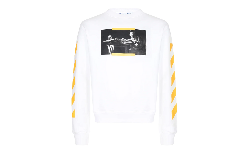 Caravaggio Print Slim Fit Sweatshirt "Saint Jerome Writing - White / Yellow" OMBA025F21FLE0090184
