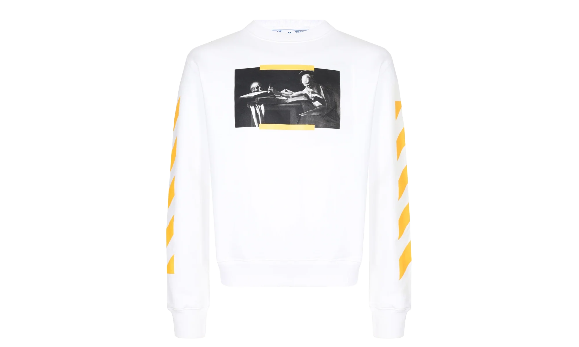 Caravaggio Print Slim Fit Sweatshirt "Saint Jerome Writing - White / Yellow" OMBA025F21FLE0090184