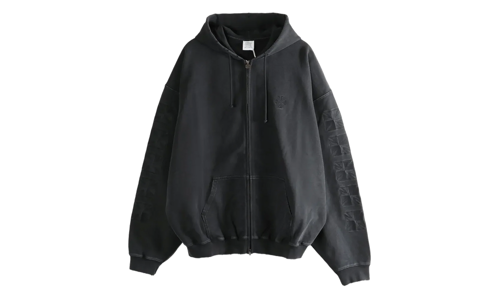 Embroidered Biker Cross Sleeves Zip Up Hoodie "Black" ME76ZU169B BLAC