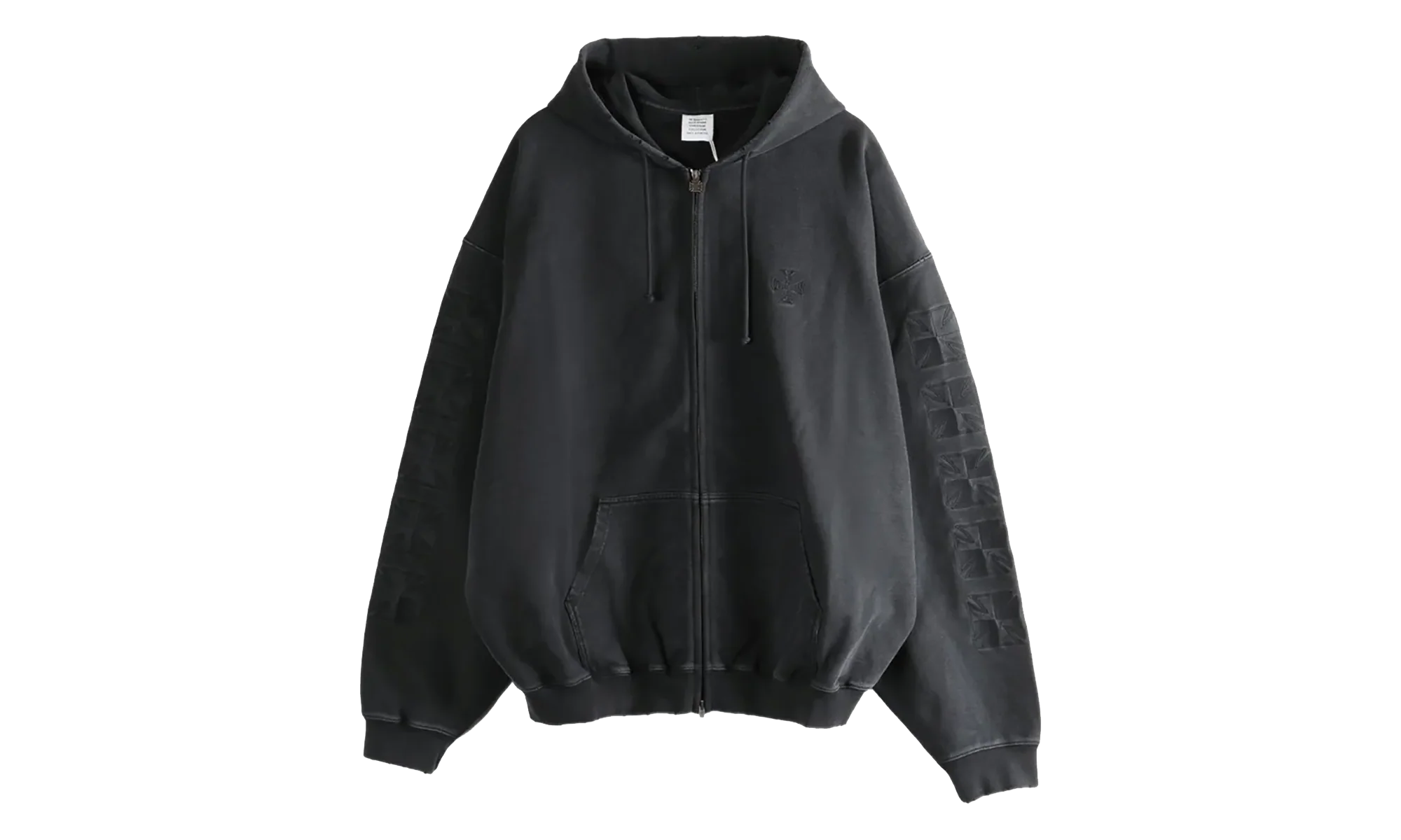 Embroidered Biker Cross Sleeves Zip Up Hoodie "Black" ME76ZU169B BLAC