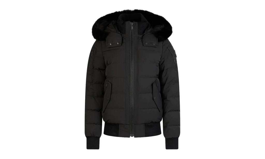 Ladriere Shearling Trim Bomber Jacket "Black / Black" M39LB015 BLK W BLK