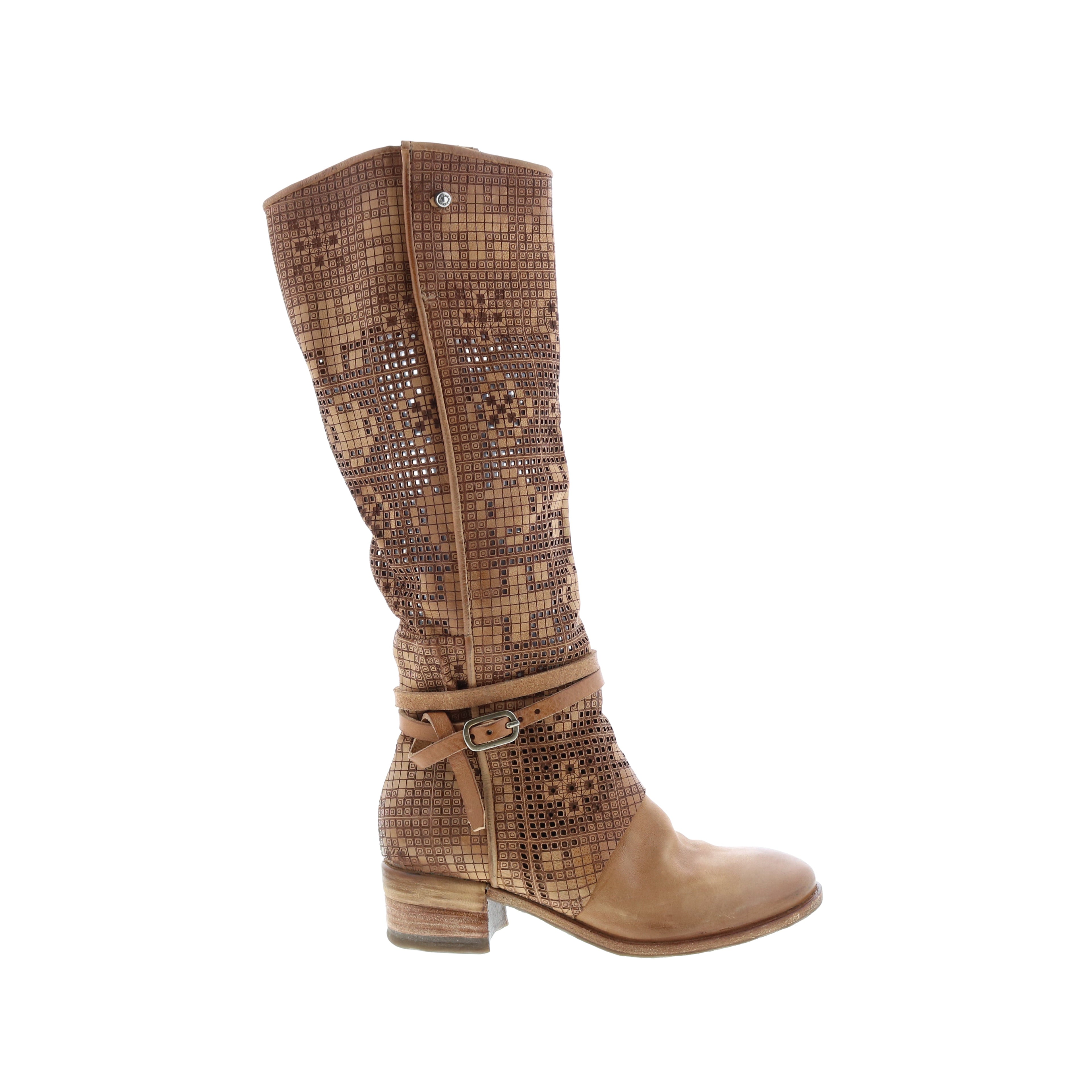 Gene A40313-101 Womens Brown Leather Hook & Loop Knee High Boots