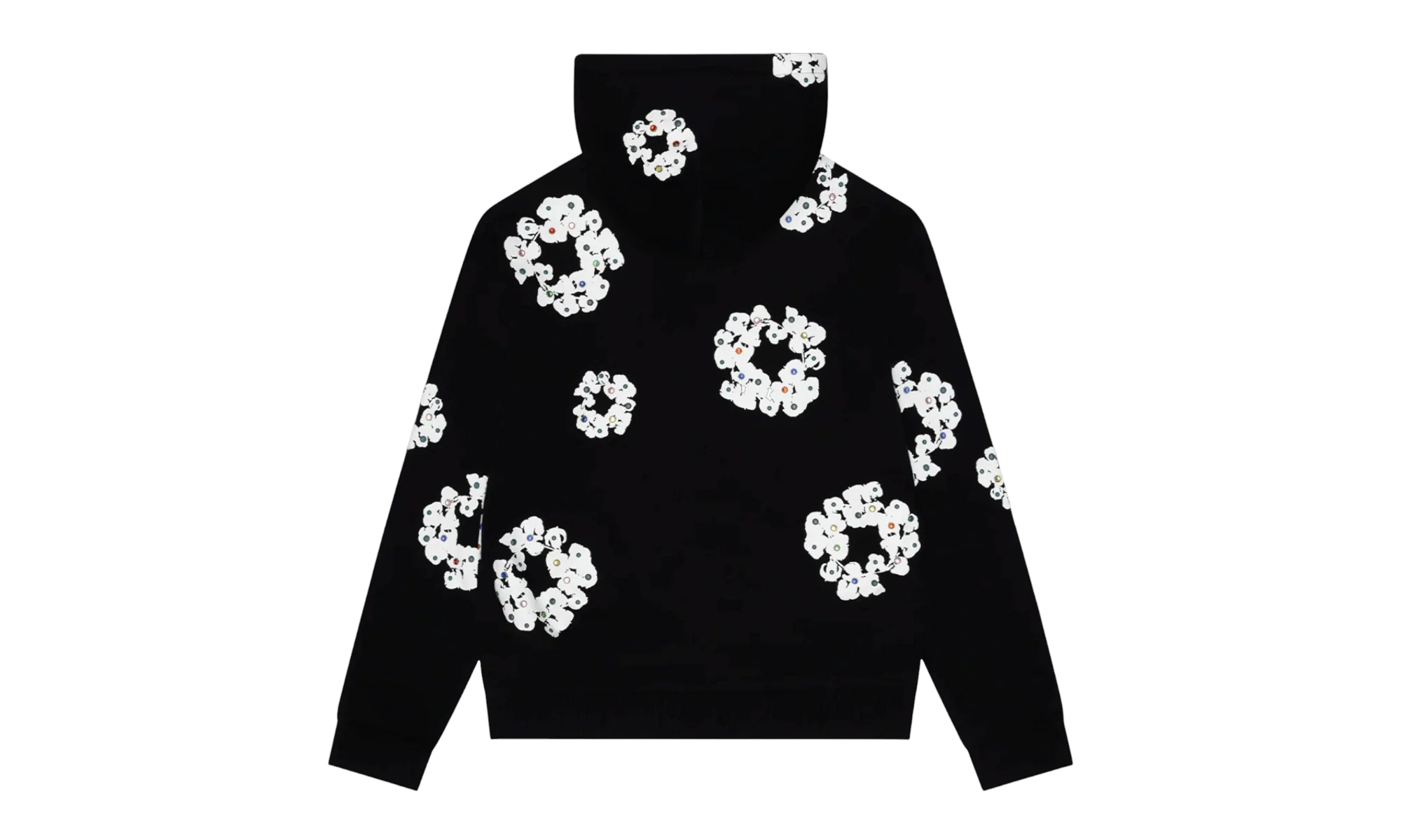 Cotton Wreath Rhinestone Studded Zip Hooded Sweatshirt "Black White" DT591