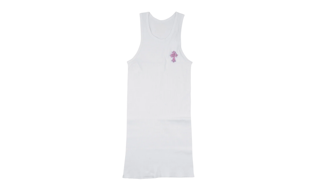 Art Basel Pink Crystal Cross Tank Top "White" CHRM0674