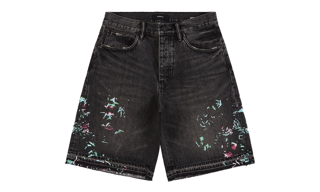Splatter Embroidery Denim Shorts "Black" P059 UBSB226