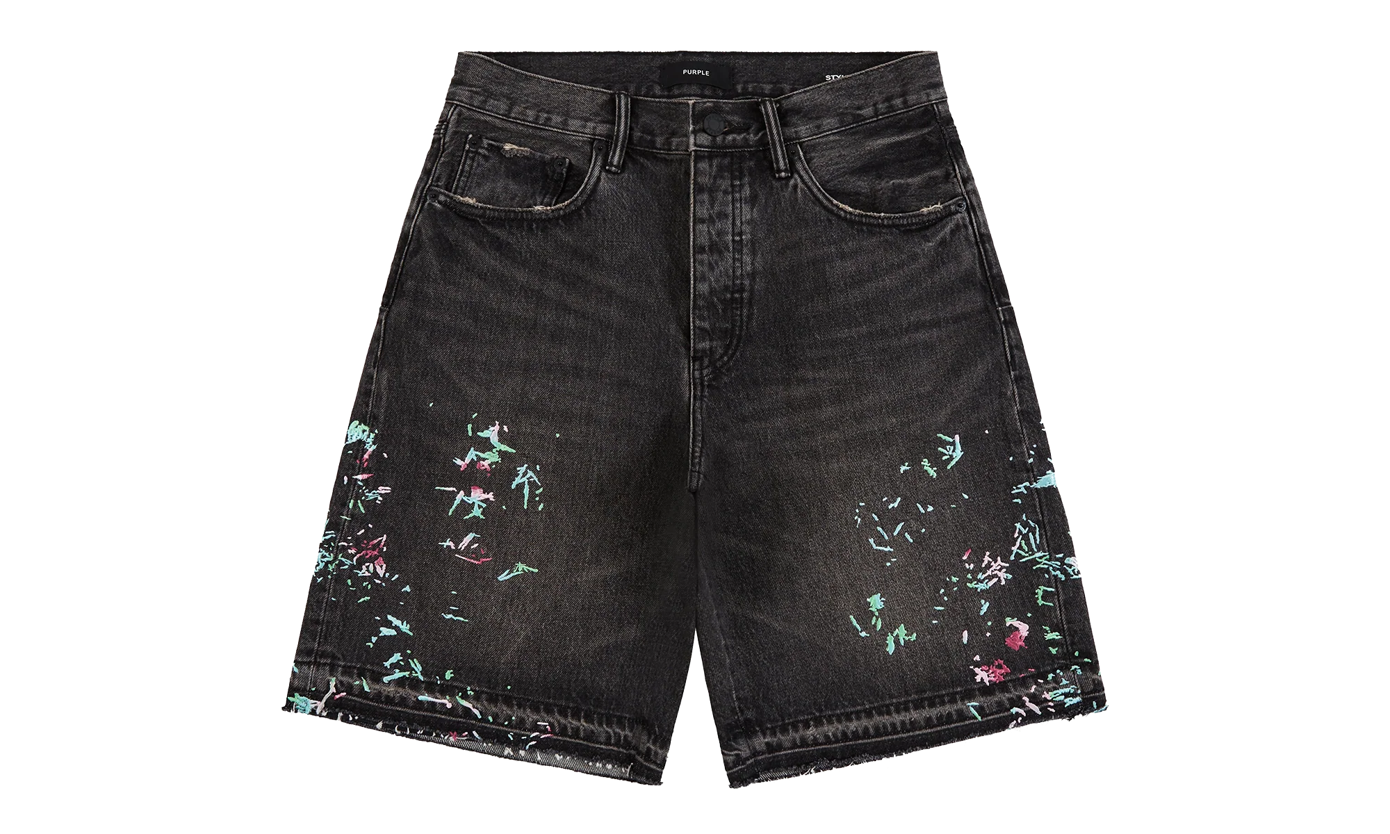 Splatter Embroidery Denim Shorts "Black" P059 UBSB226