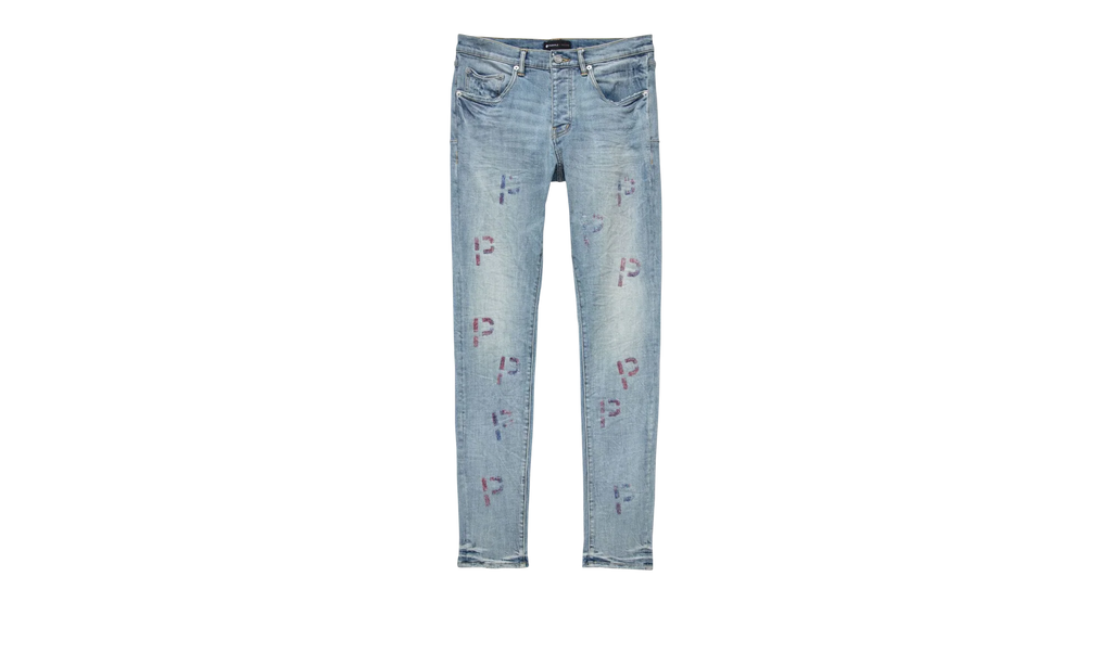 LIGHT INDIGO EMBROIDERY PUNCH P PLAID "Blue" P001 LEPP223