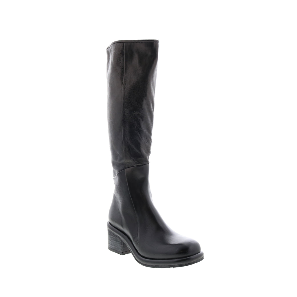 Lynton A95305-201 Womens Black Leather Zipper Knee High Boots