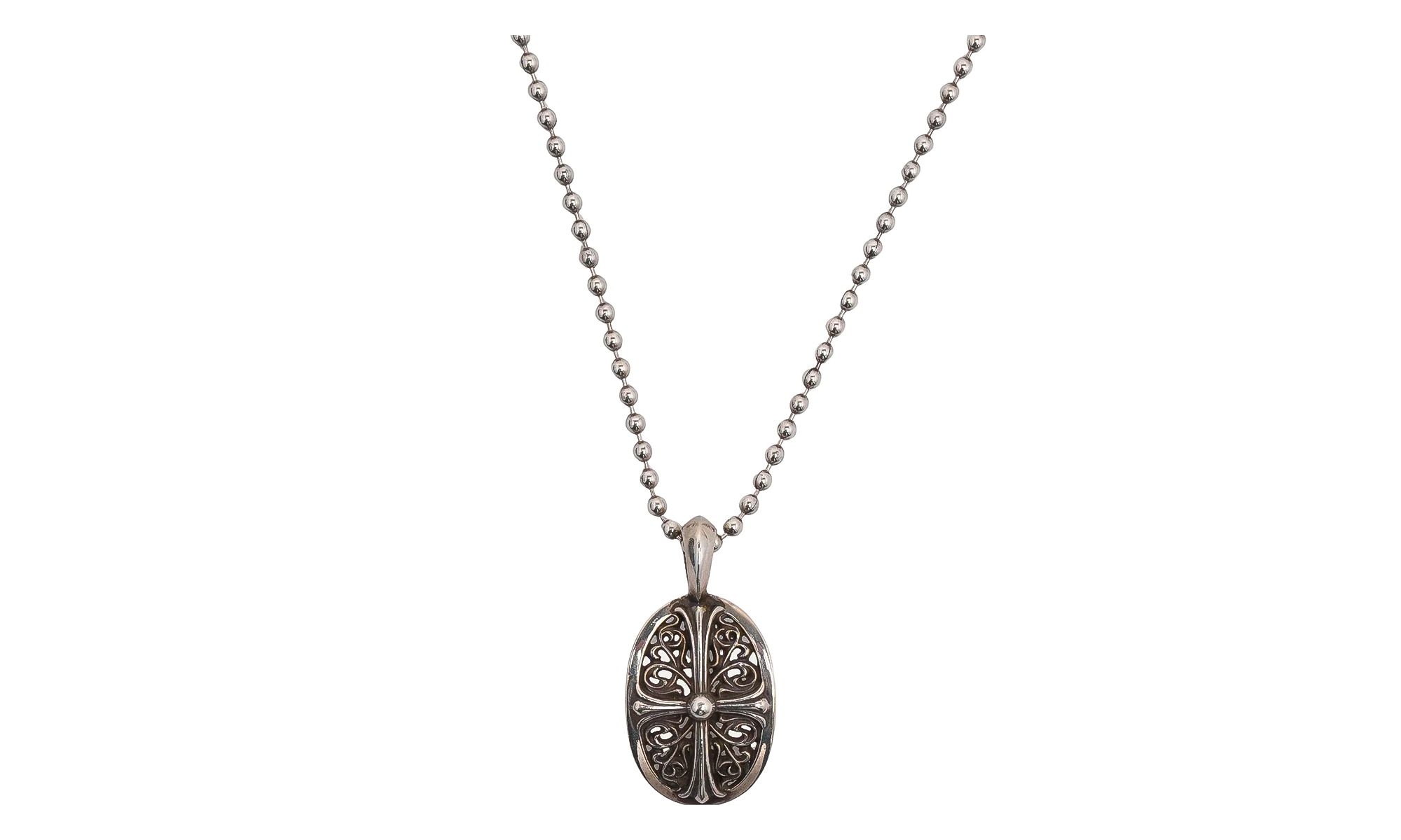 Oval Cross Pendant with Ball Chain "Silver" CHRM1135
