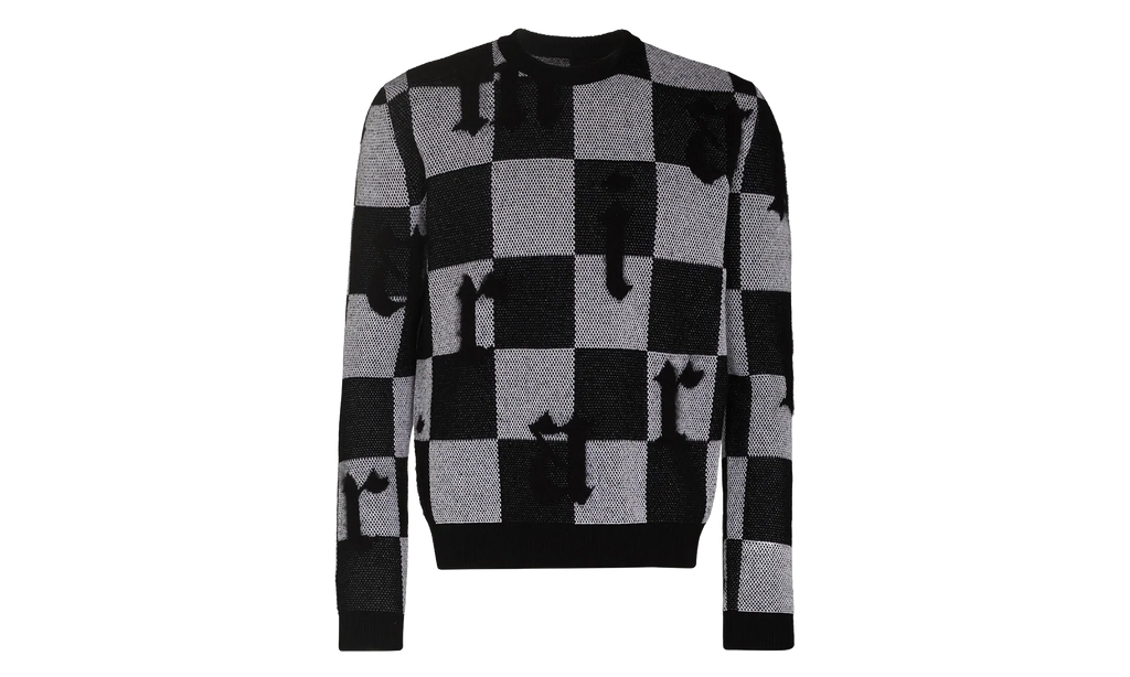 Logo Check Cashmere Crewneck Sweatshirt "Black / White" MKL018 004
