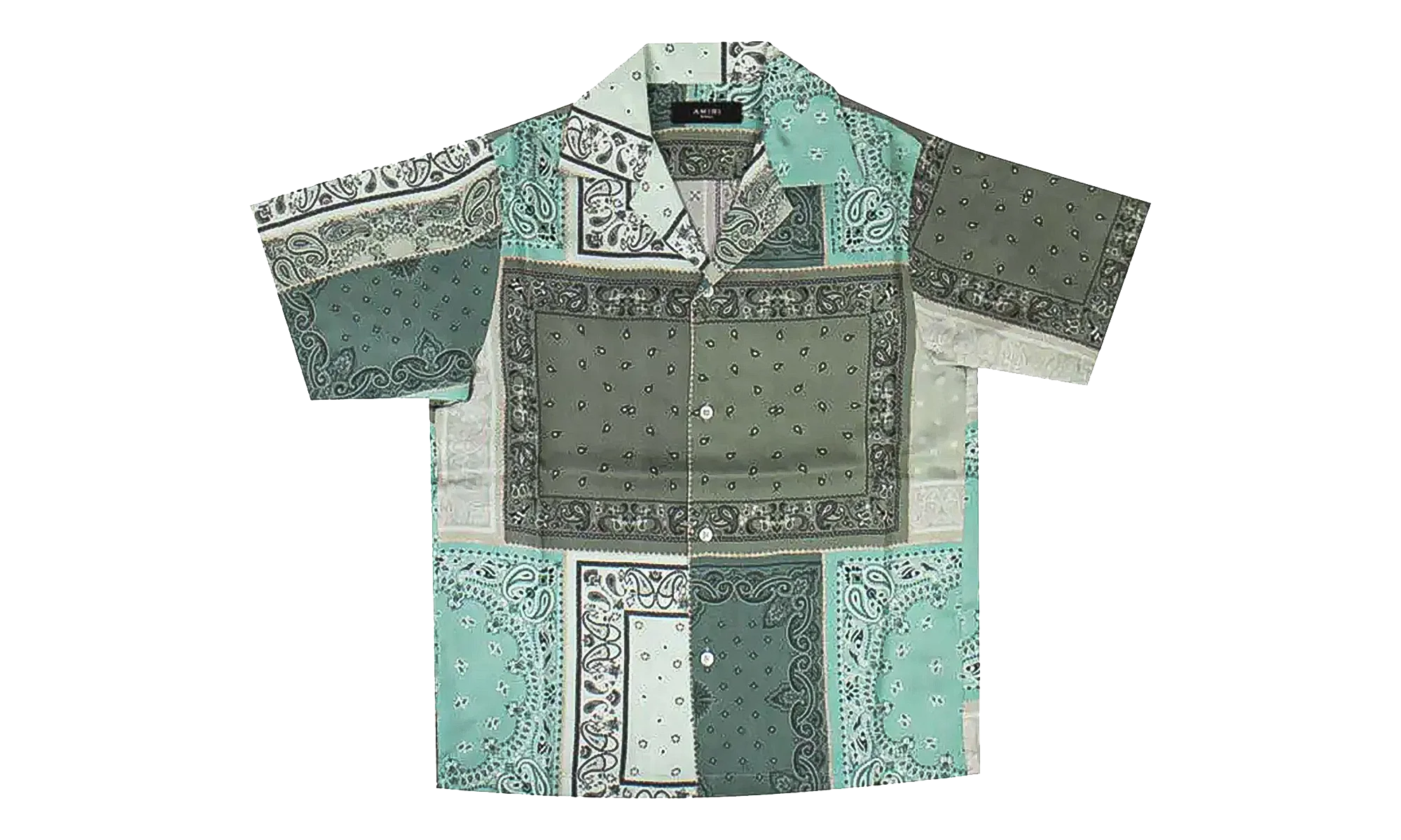 Short Sleeve Bandana Print Silk Button Up Shirt "Green" Y0M06227SE GREE