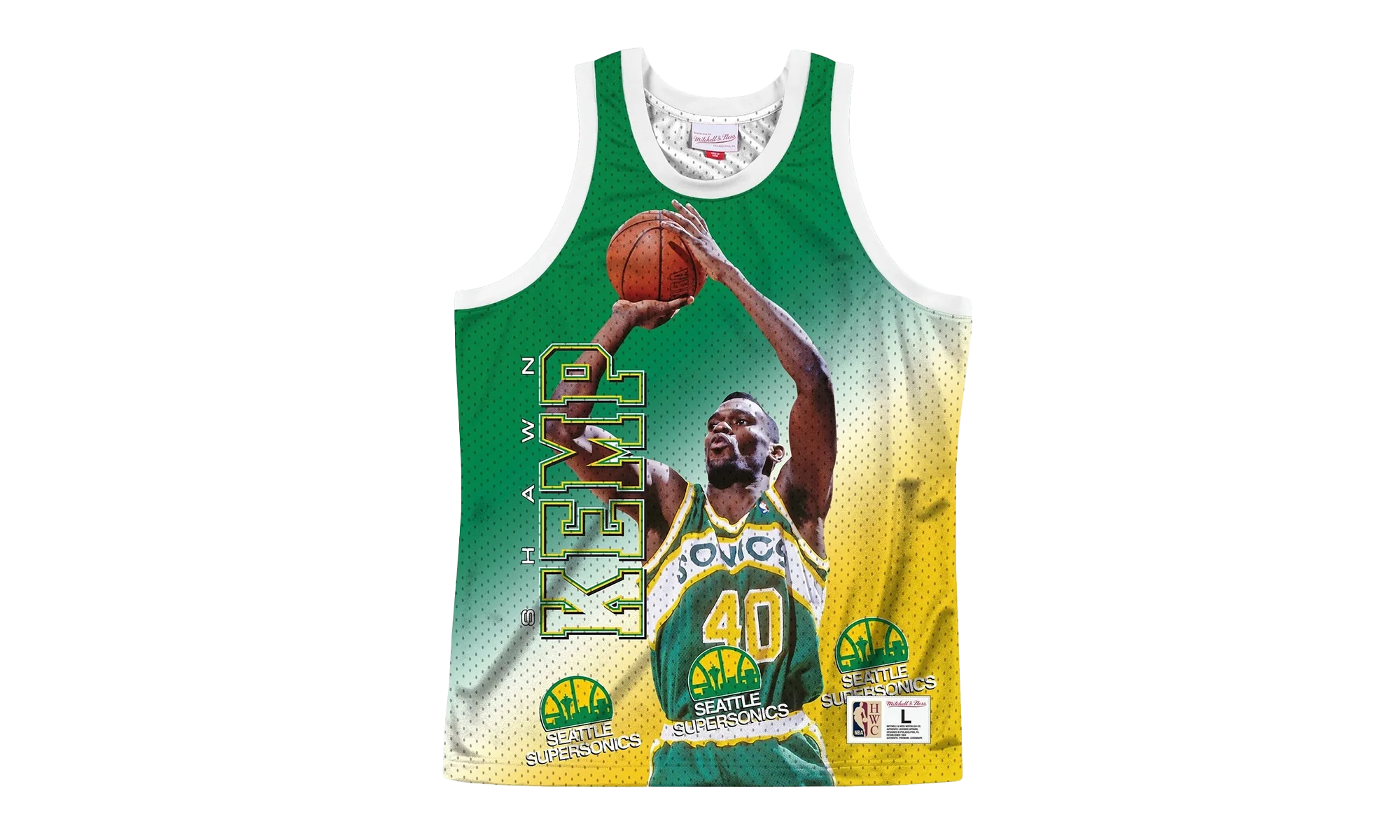 NBA Behind The Back Jersey "Seattle Supersonics Shawn Kemp" MSTKMI19002 SSUWHITSKE