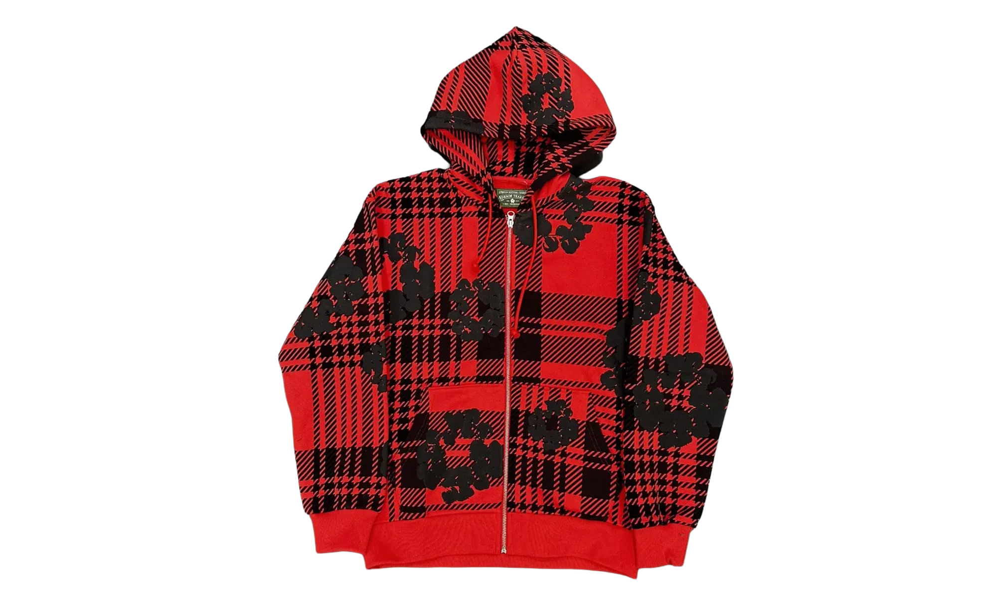 The Cotton Wreath Logo Zip Up Hooded Sweatshirt "Plaid - Red / Black" DT297