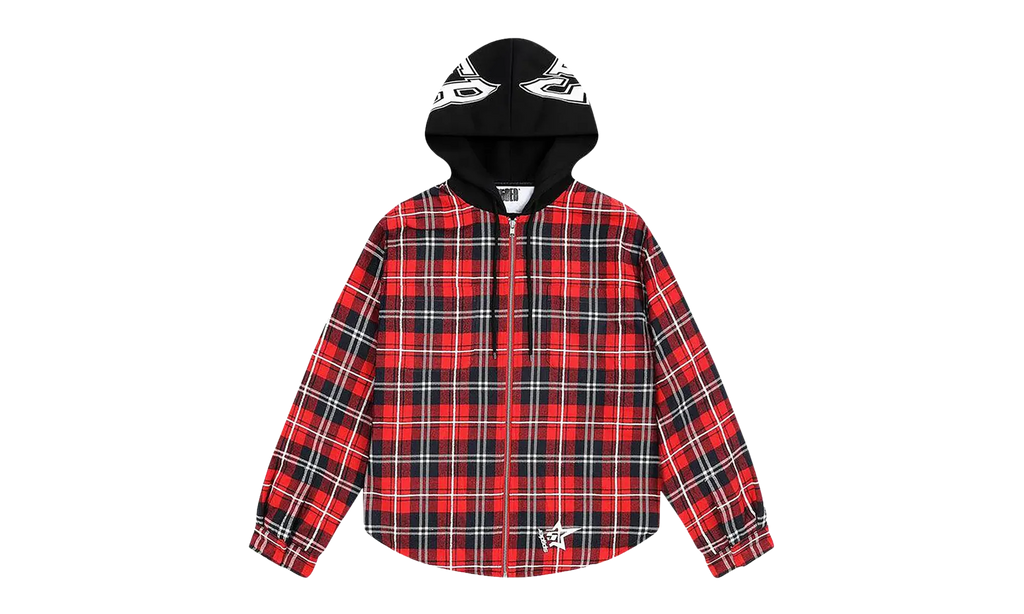 HOODED ZIP FLANNEL SHIRT JACKET "Red Plaid" SP5der284
