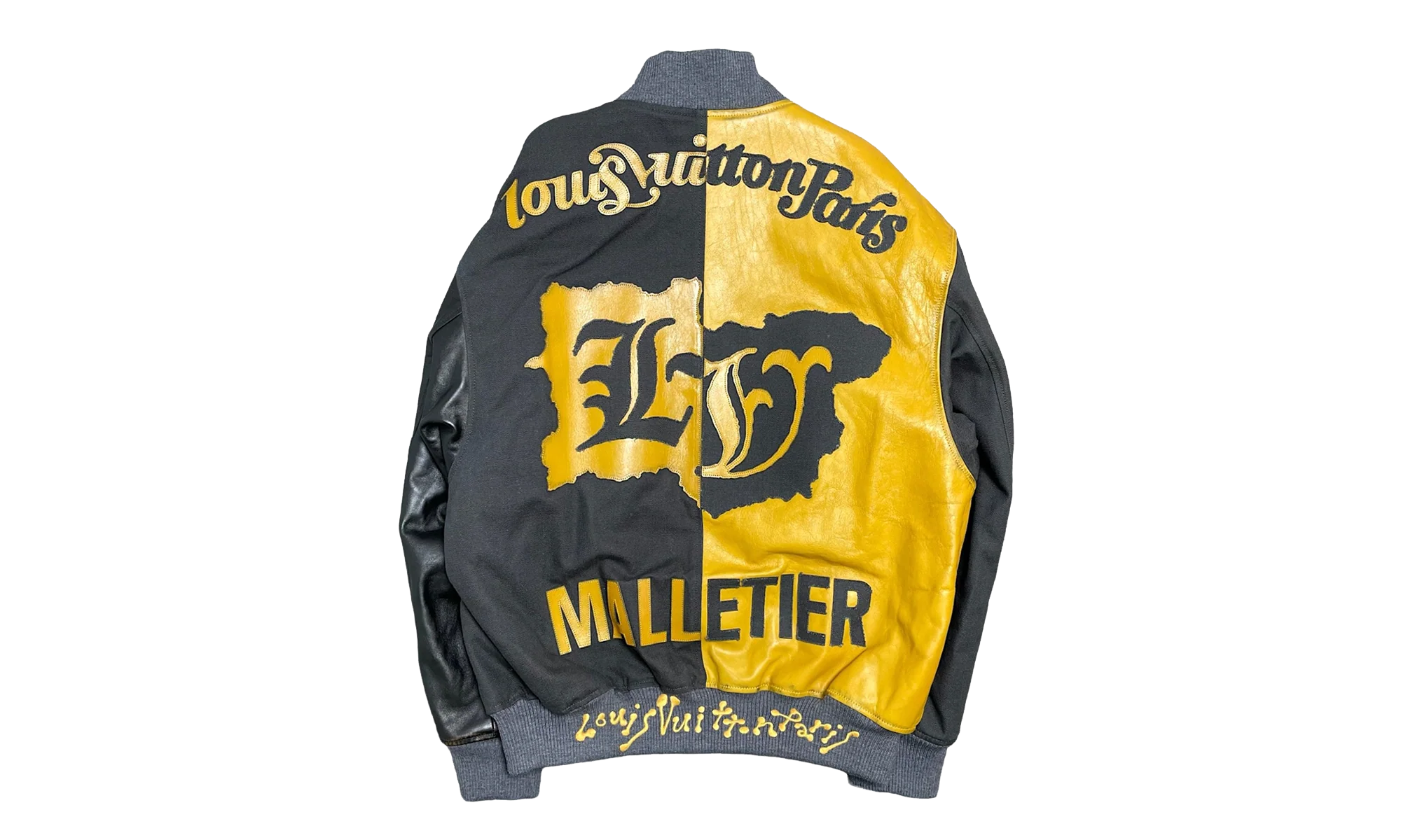 Mix Canvas Leather Bomber Jacket "Gold Black" 1AB987