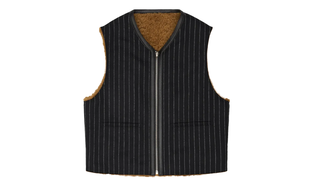 Reversible Pinstripe Shearling Vest "Black" DT456