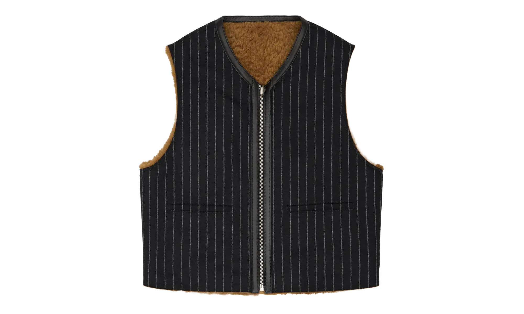 Reversible Pinstripe Shearling Vest "Black" DT456
