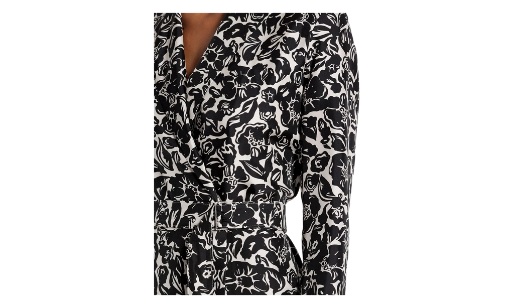 SILK FLORAL WRAP MIDI DRESS "Black" RW DR0013 5615 P23 10
