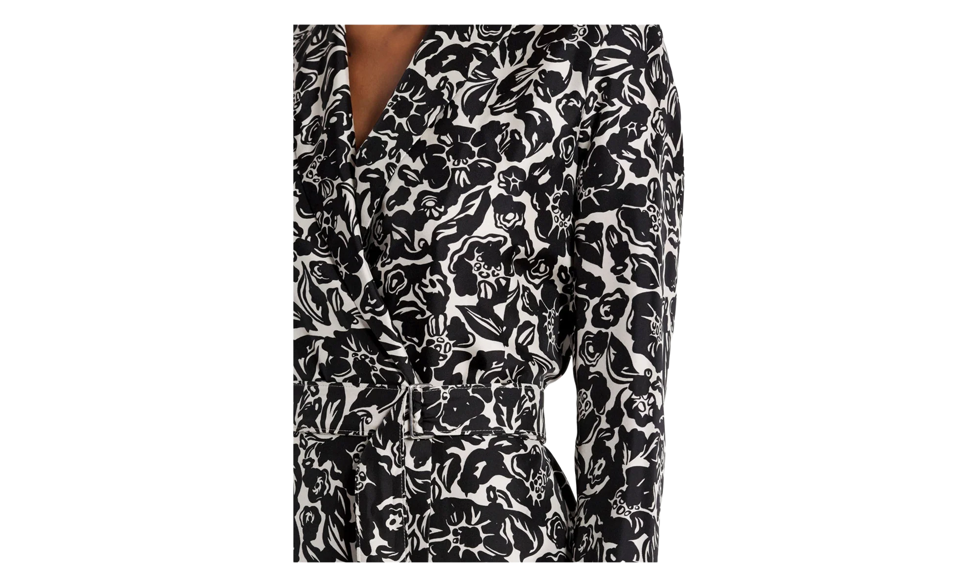 SILK FLORAL WRAP MIDI DRESS "Black" RW DR0013 5615 P23 10
