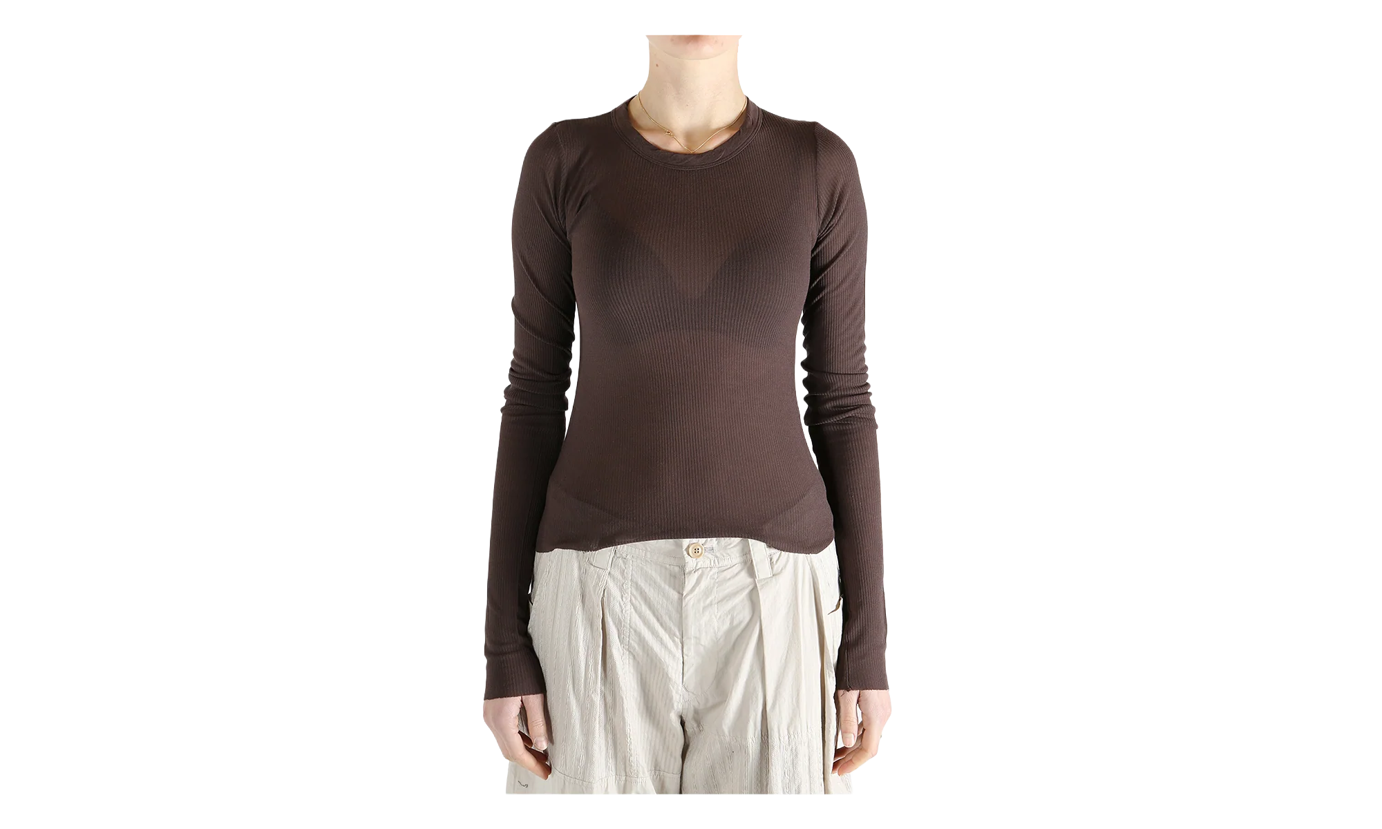 Cropped Rib Long Sleeve T-Shirt WMNS "Macassar" RP01F6209 RC 53