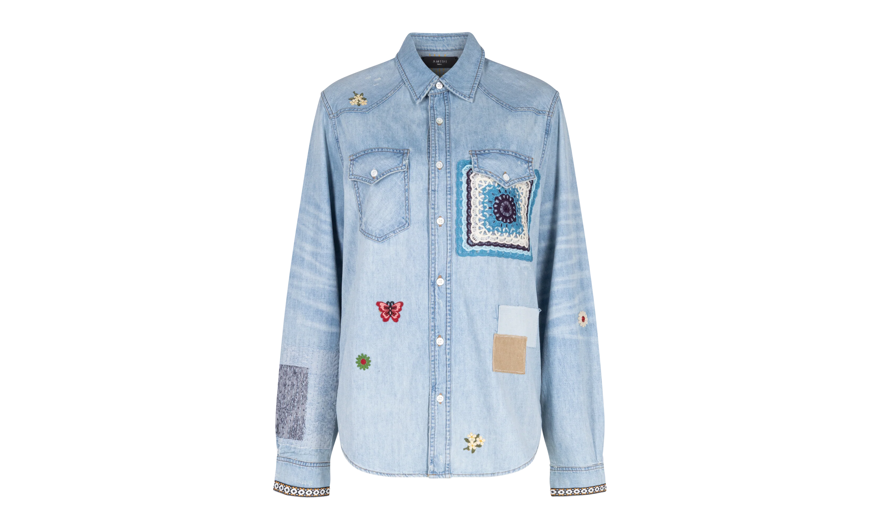 Crochet And Patch Denim Shirt "Blue" XTPS 0219