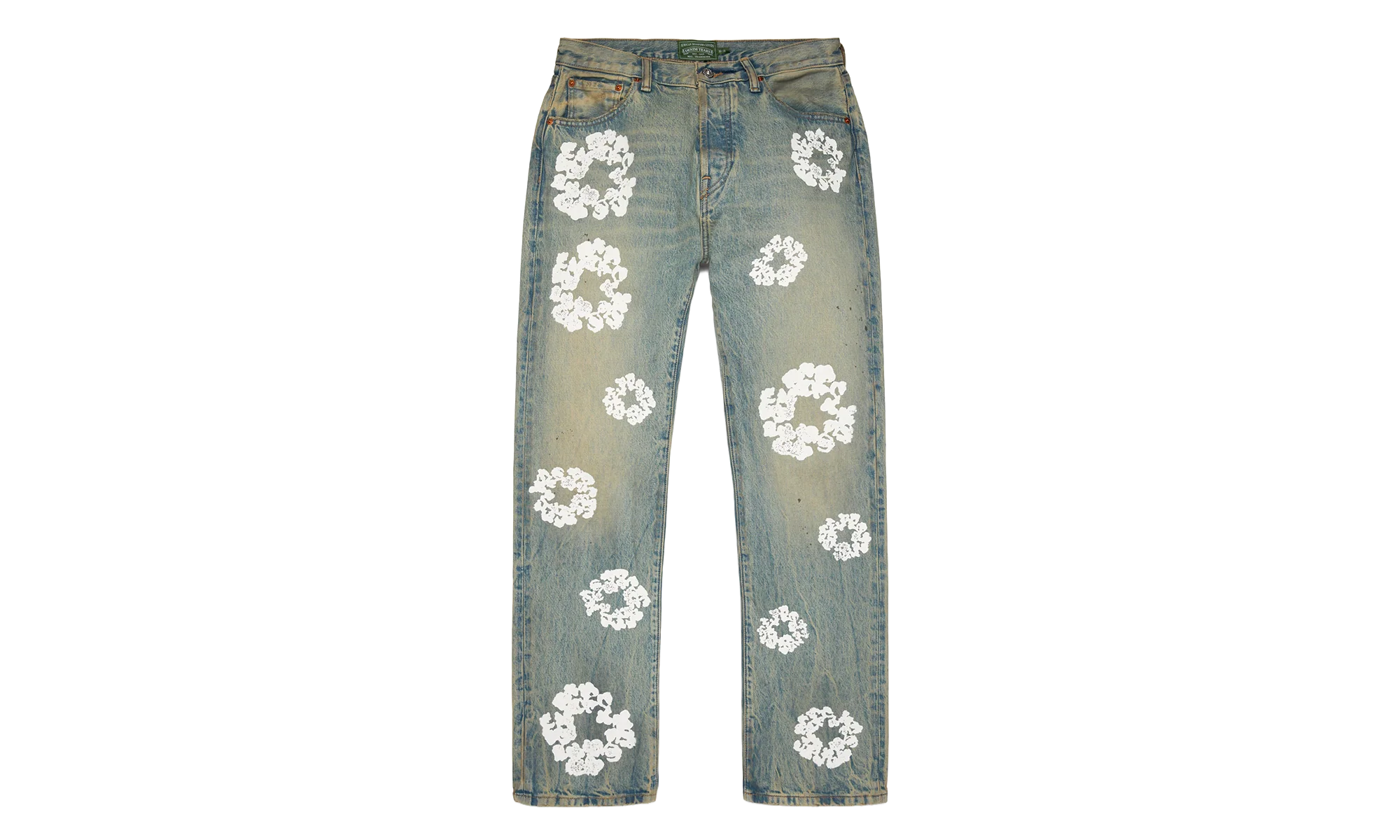 Straight Cotton Wreath Denim Pant Dirty Wash "Blue" DT600
