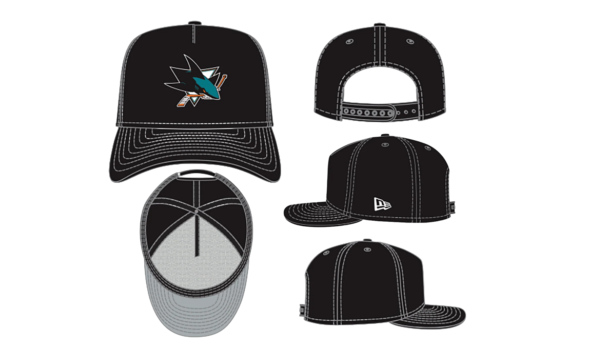 9FIFTY San Jose Sharks NHL A Frame Snapback Hat "Black" NE369