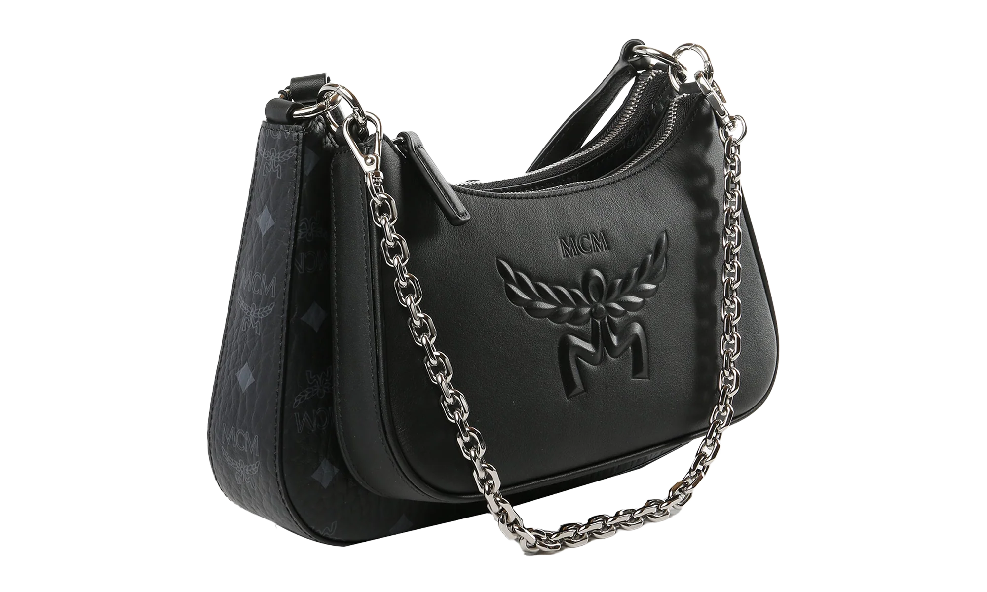 Small Aren Leather Mix Hobo in Visetos "Black" MWHGSTA04BK001