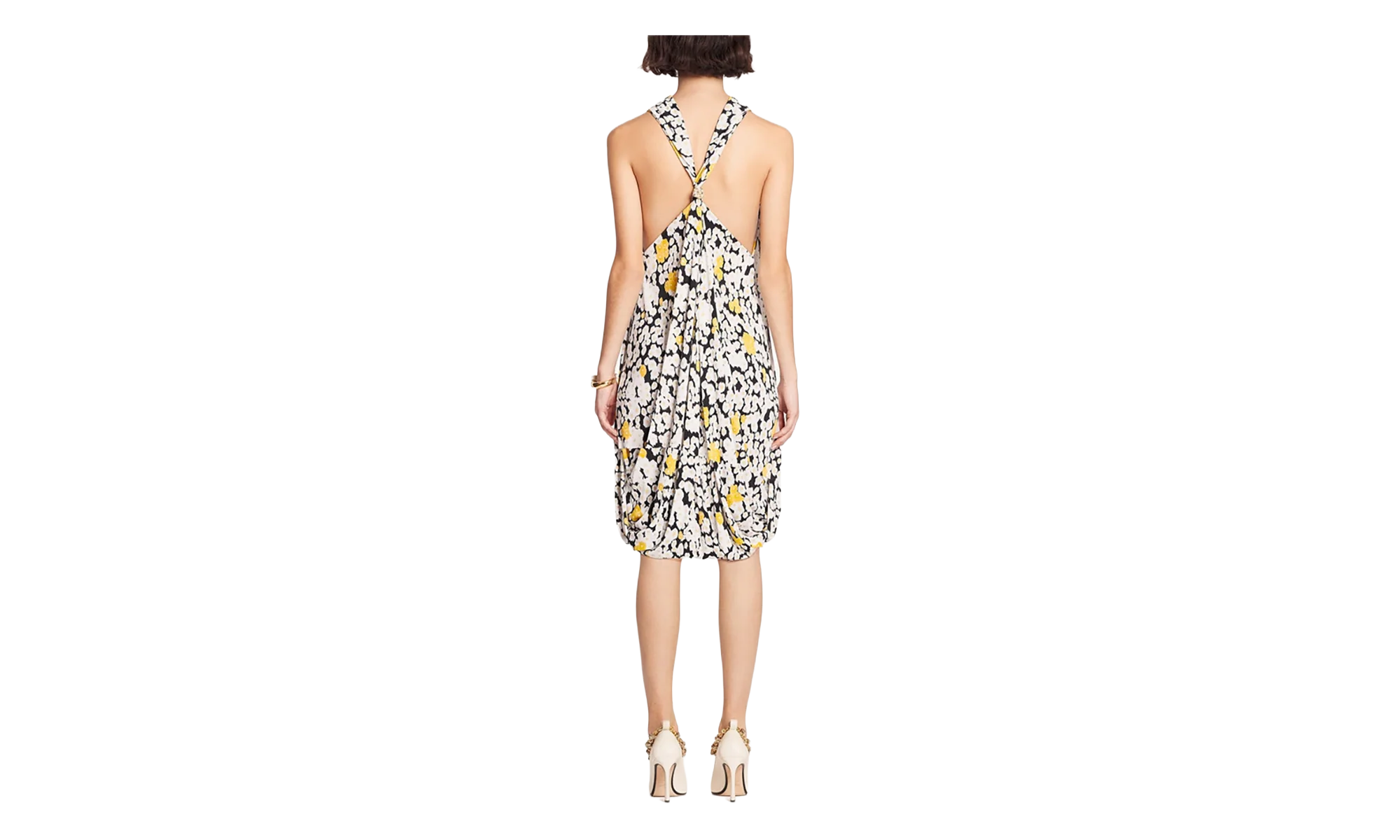 FLORAL KNEE-LENGTH TWISTED BACK DRESS "Black Multi" RW DR0018 5763 A23 10