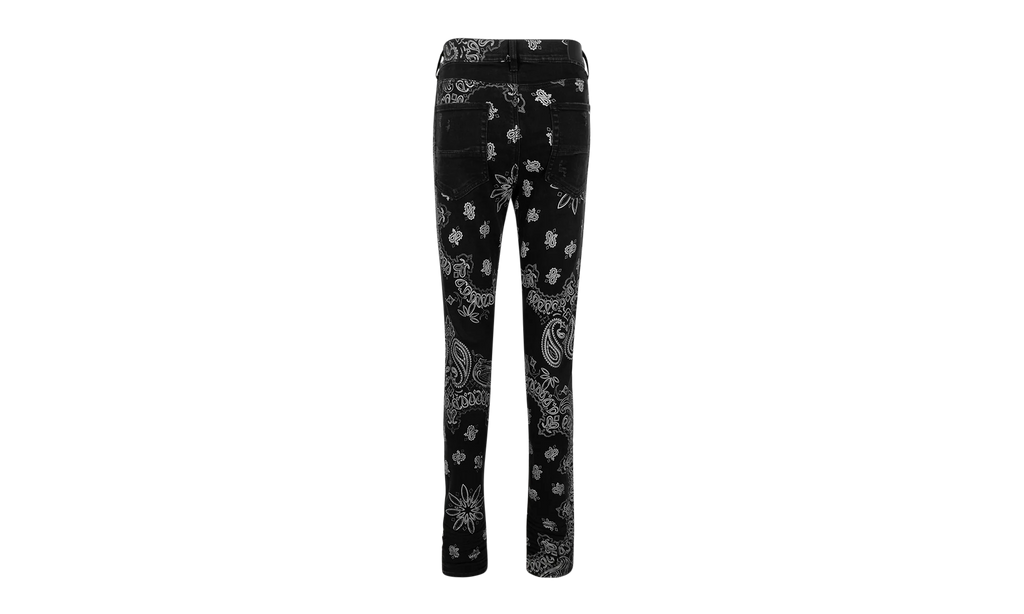 Black Cotton Flocked Bandana Skinny Jeans "Black" MDS050023