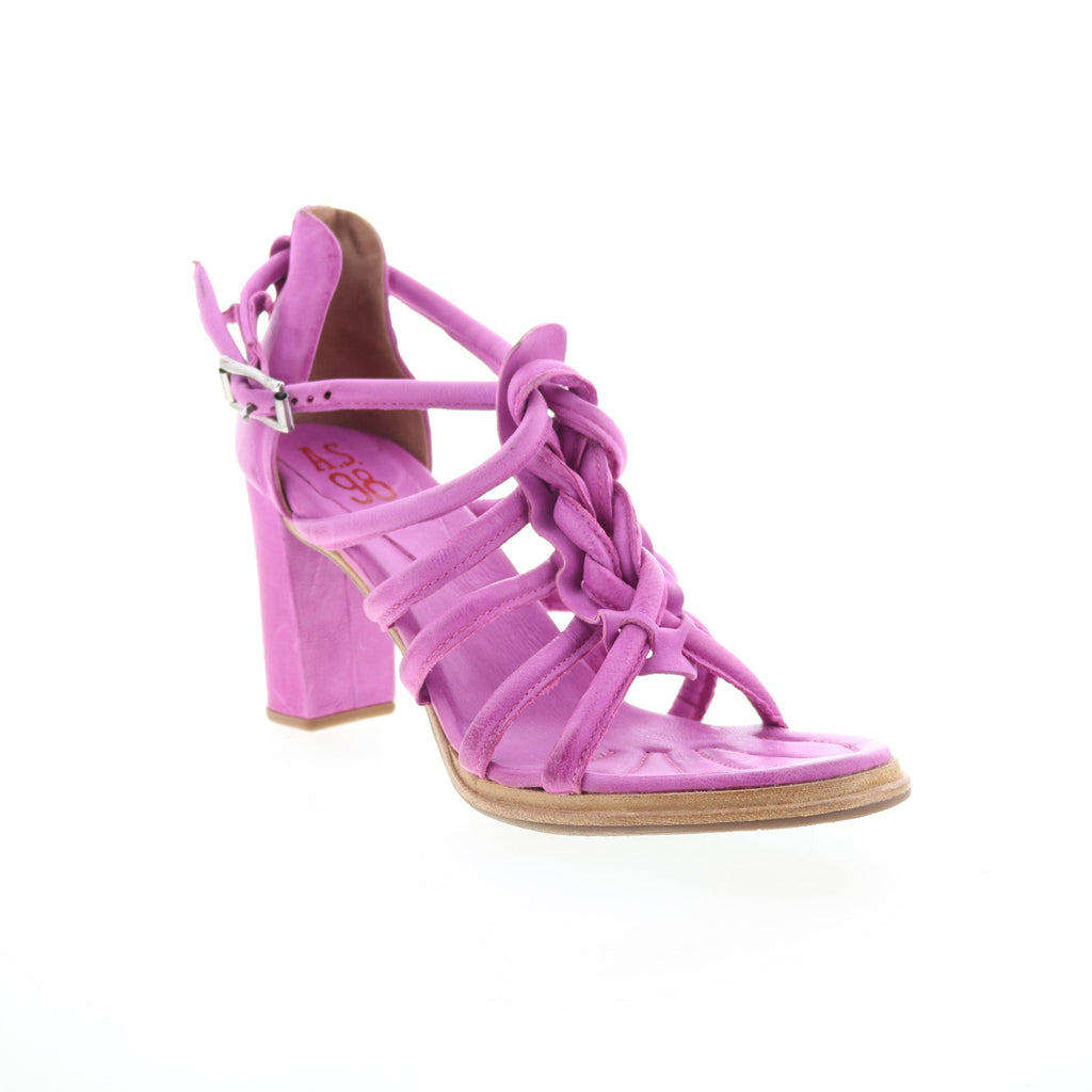 Boone Womens Purple Leather Hook & Loop Heeled Sandals Shoes