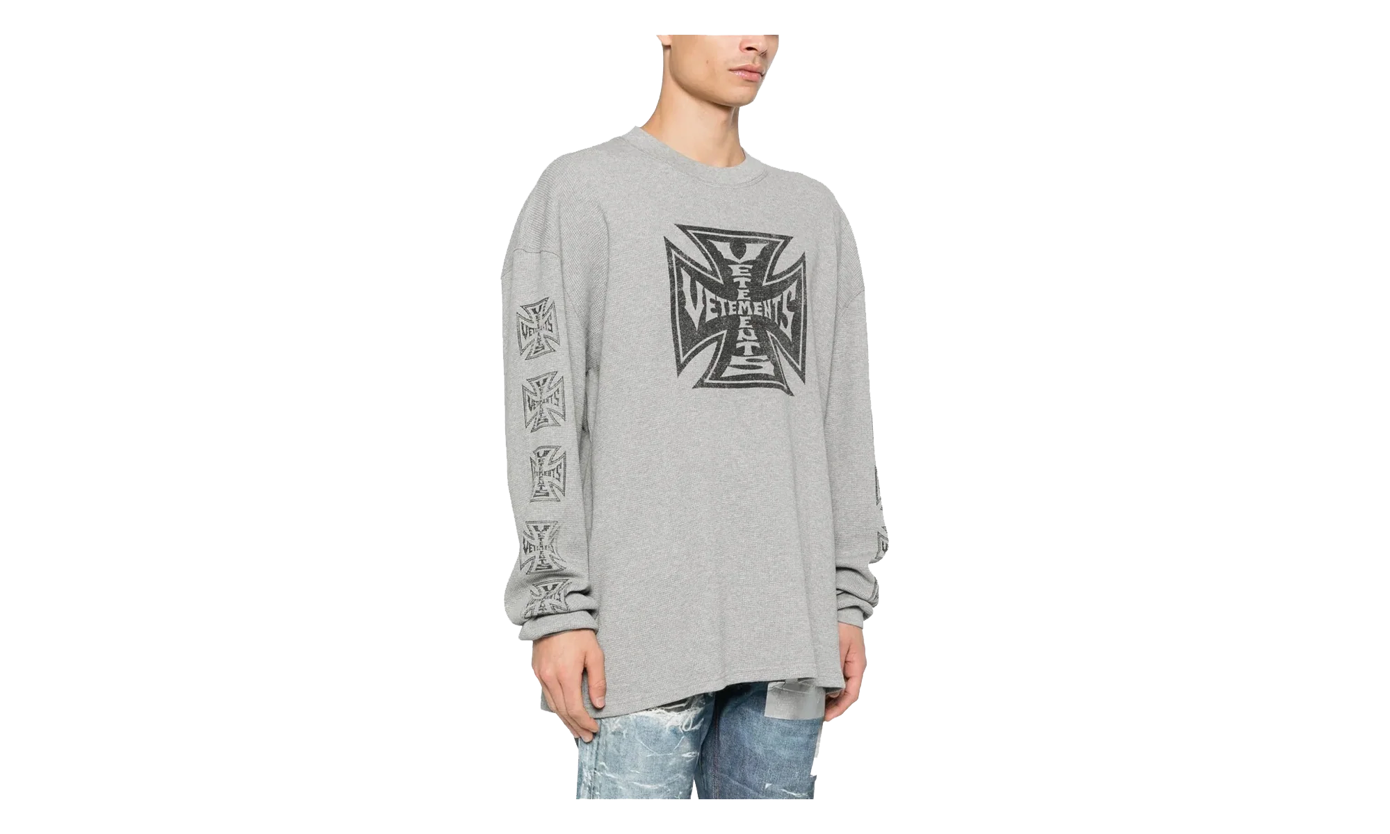 Biker Cross Waffle Long-Sleeve "Grey Melange" ME76LS181G GREY
