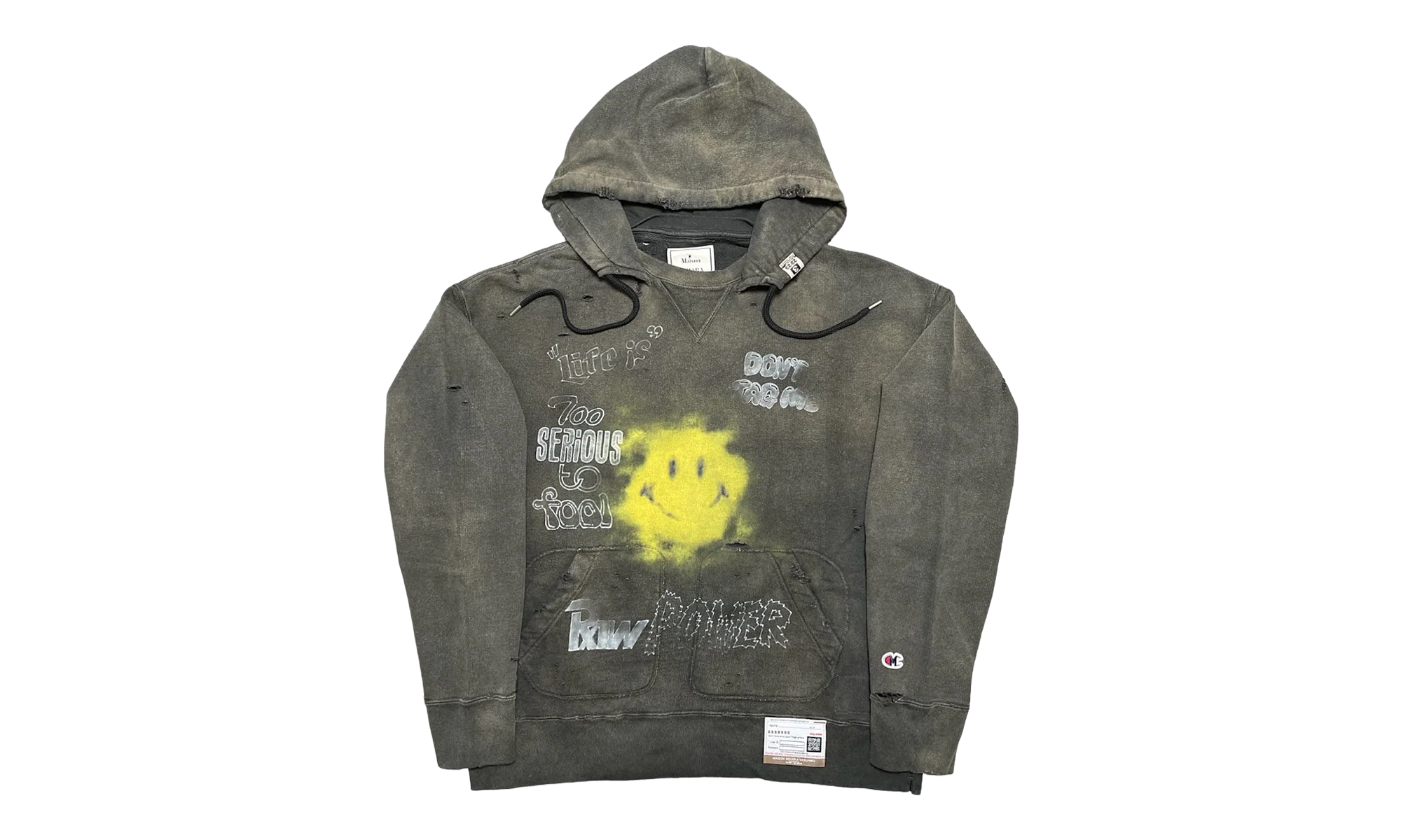Distressed Smiley Face Hoodie "Black" A09HD551 BLACK