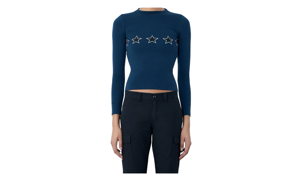 Long-Sleeve Fitted Crew Neck Top WMNS "Washed Navy" 856861 TTVL3 8806