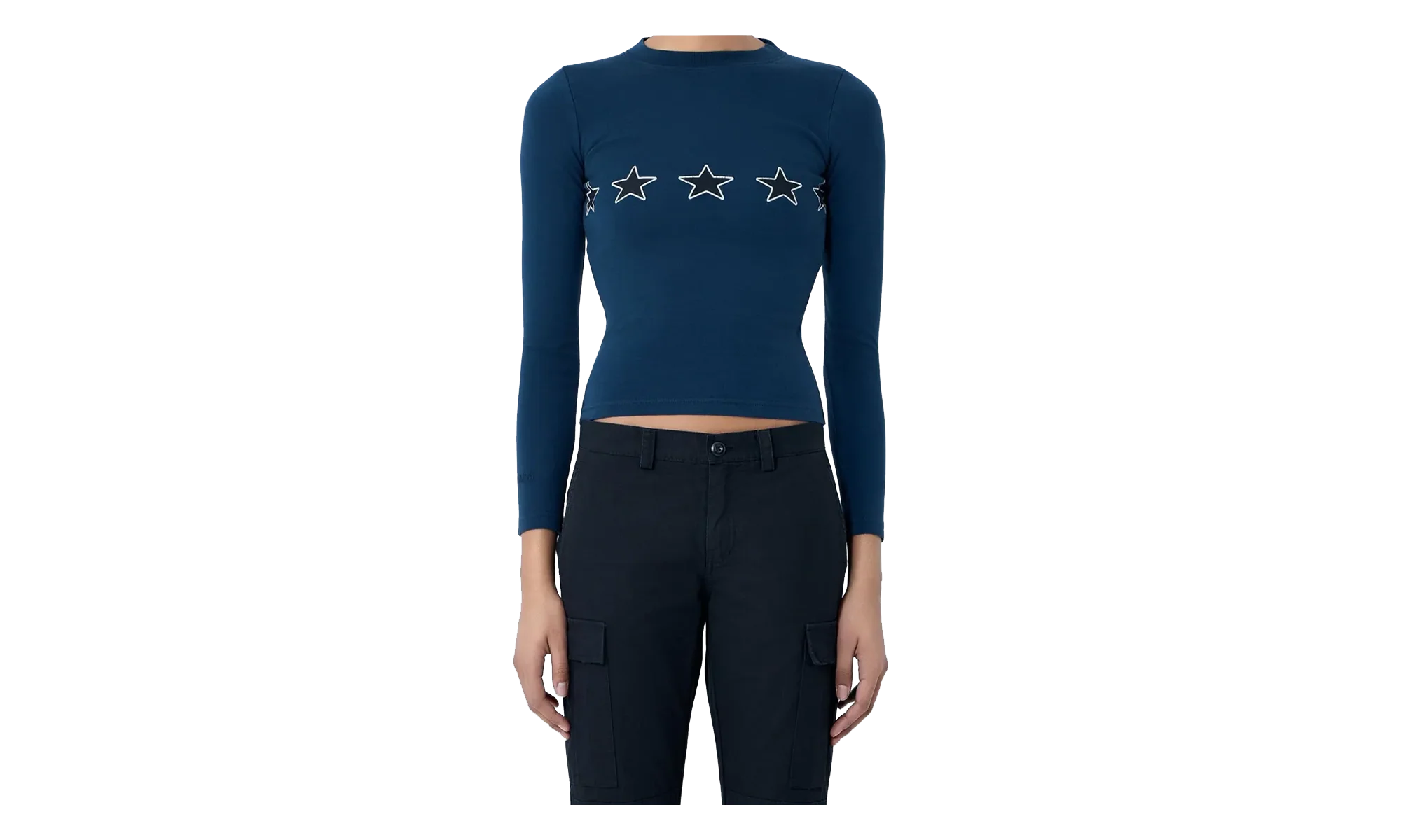 Long-Sleeve Fitted Crew Neck Top WMNS "Washed Navy" 856861 TTVL3 8806