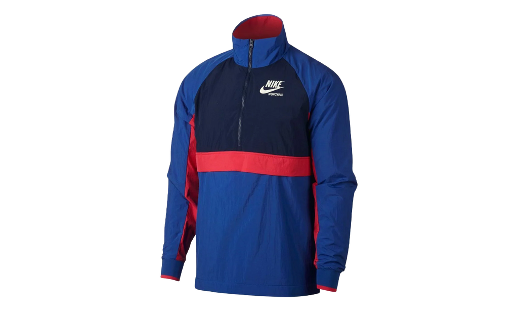 Half Zip Woven Archive Athletic Rain Jacket "Deep Royal Blue / Obsidian / White" 921743 480