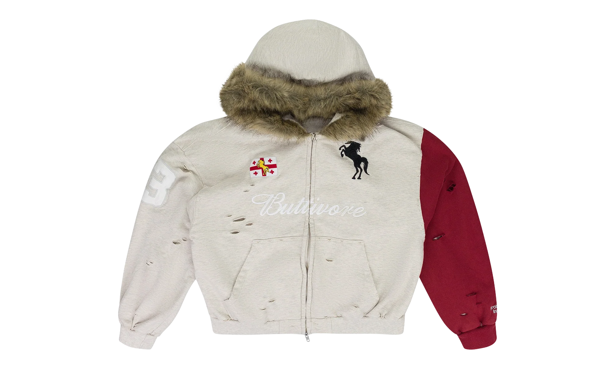 Buttivore Fur Lined Zip Hoodie "Oatmeal Melange" PI00006
