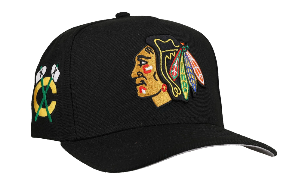9FIFTY Chicago Blackhawks Team Color A Frame Snapback Hat "Black (Grey Brim)" NE470