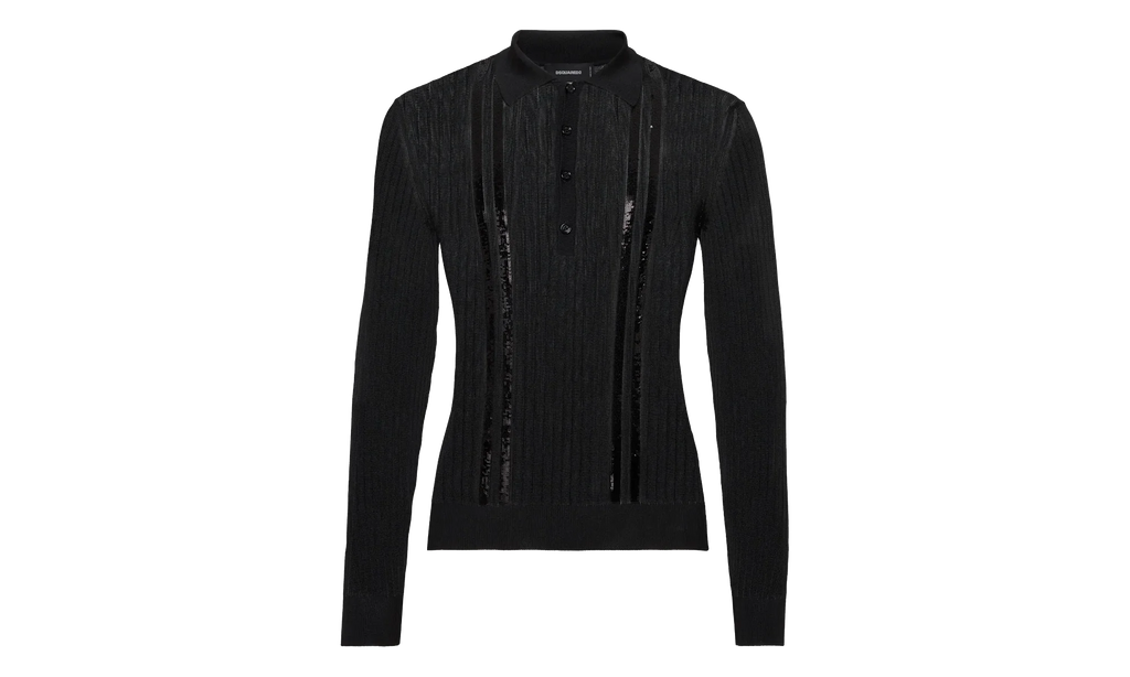 Sequin Stripe Knit Polo "Black" S74HA1531D13097900