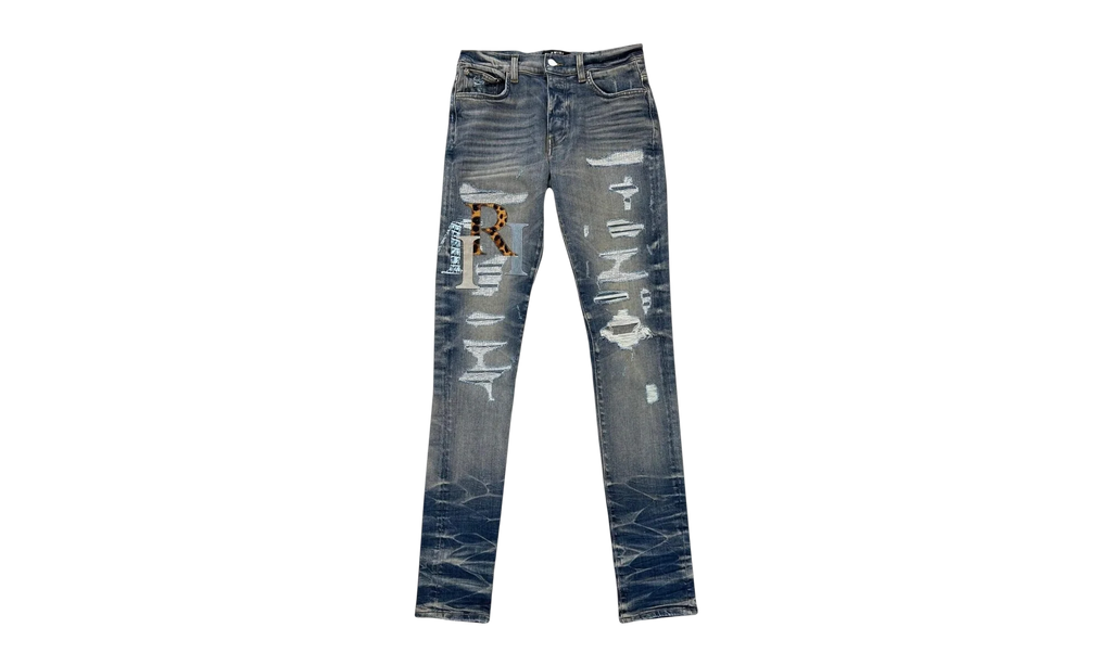 Leather Staggered Logo Jeans "Vintage Indigo Multi" AW23MDS021 875
