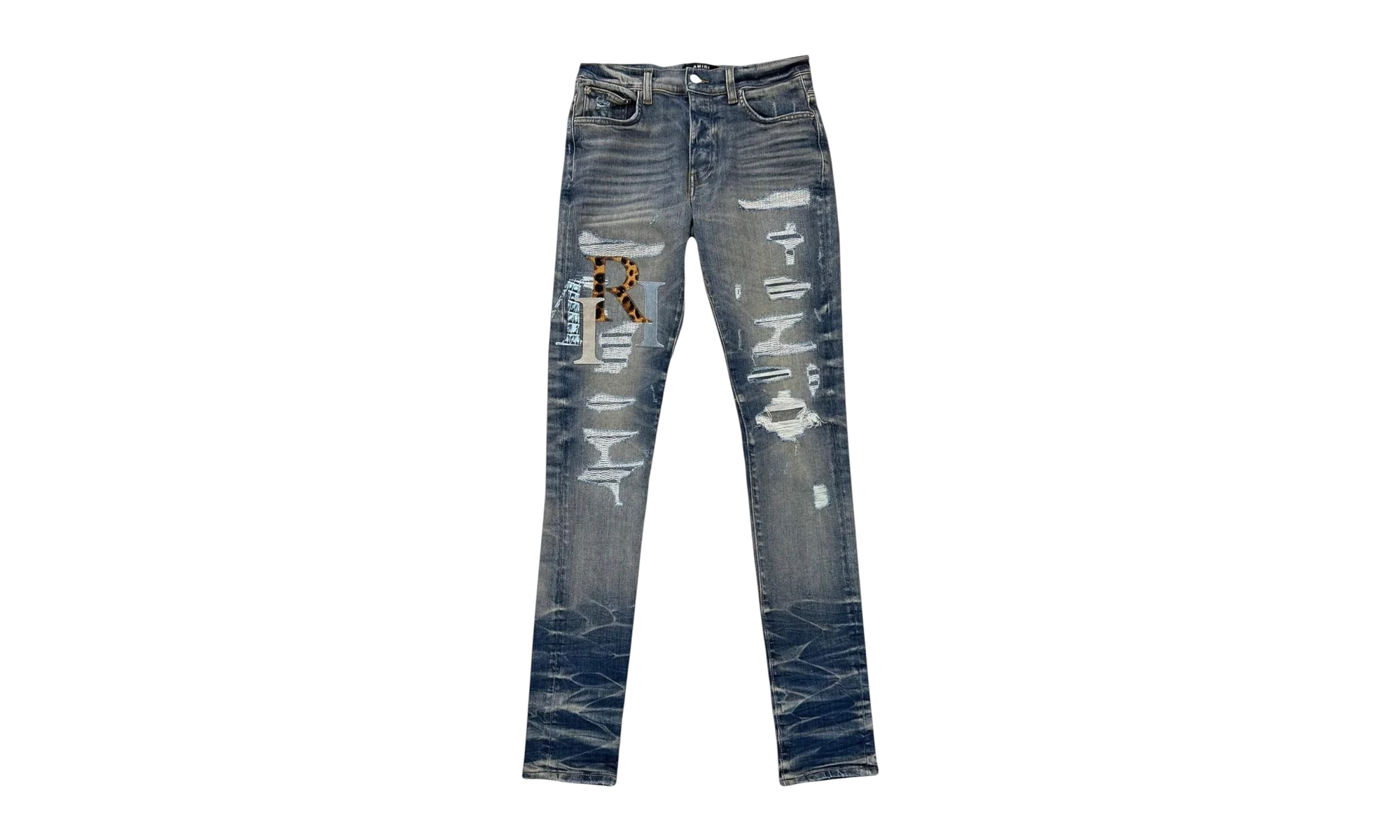 Leather Staggered Logo Jeans "Vintage Indigo Multi" AW23MDS021 875