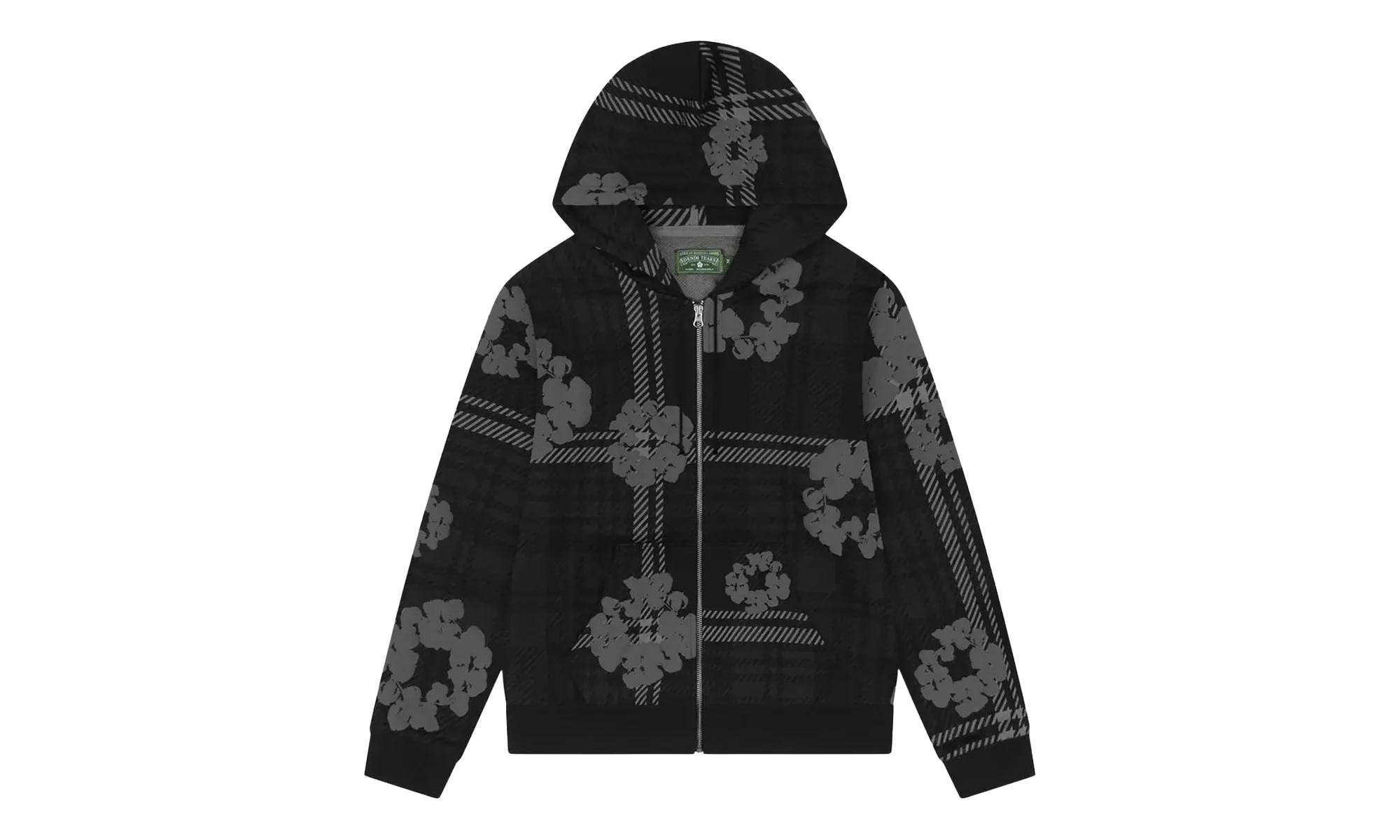 Plaid Cotton Wreath Zip Hoodie "Black" DT390