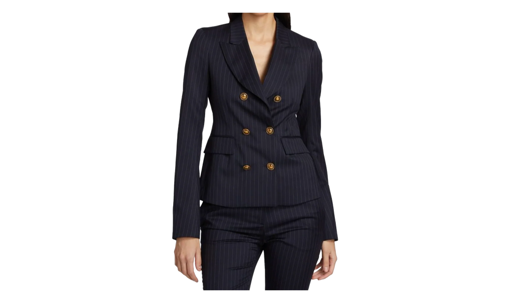 Pinstripe Double Breasted Blazer Suit Jacket "Navy" 0400022558453