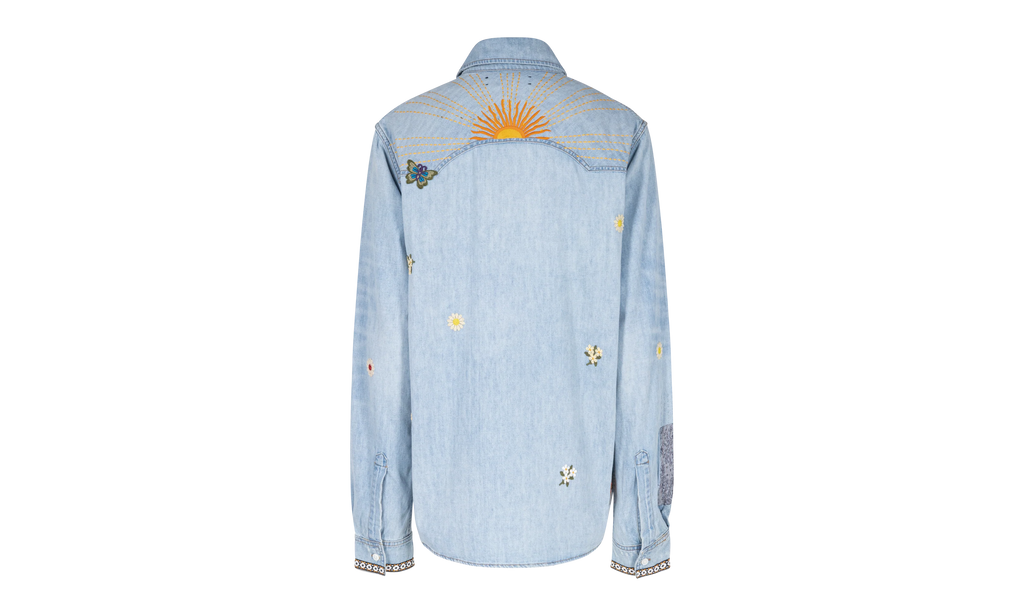 Crochet And Patch Denim Shirt "Blue" XTPS 0219