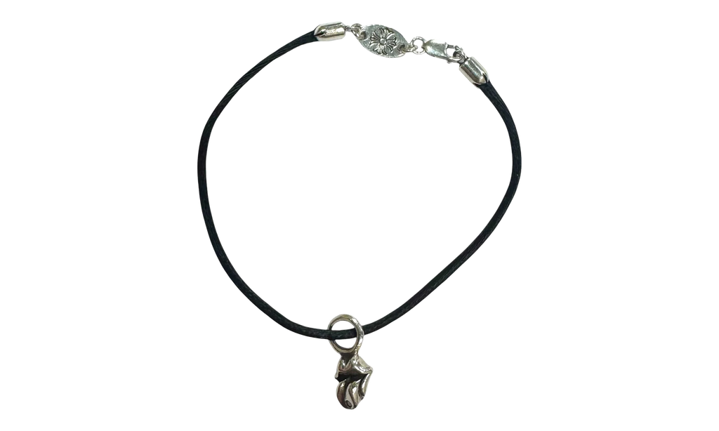 The Rolling Stones Diamond Lips Pendant Cord Bracelet "Black Silver" CHRM1124