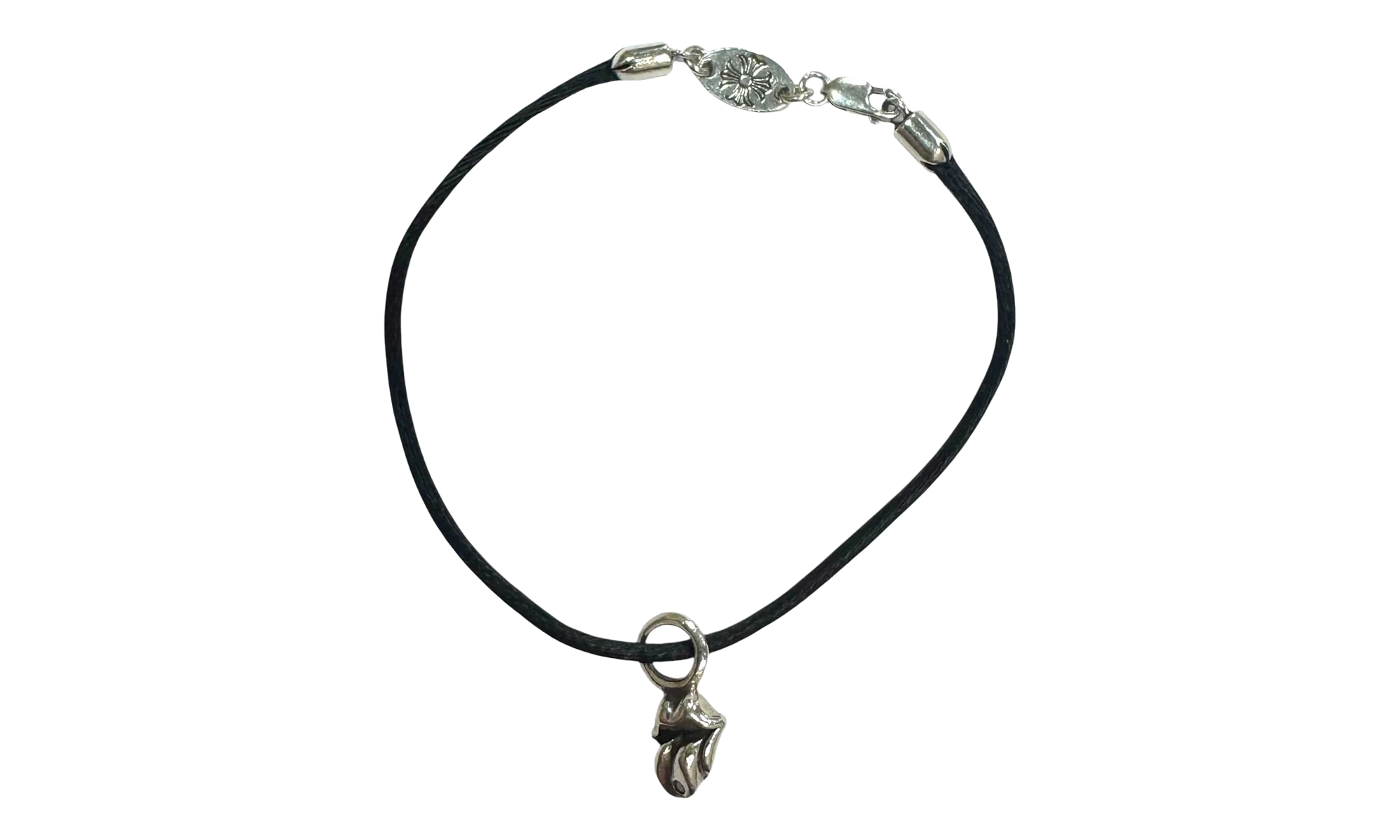 The Rolling Stones Diamond Lips Pendant Cord Bracelet "Black Silver" CHRM1124